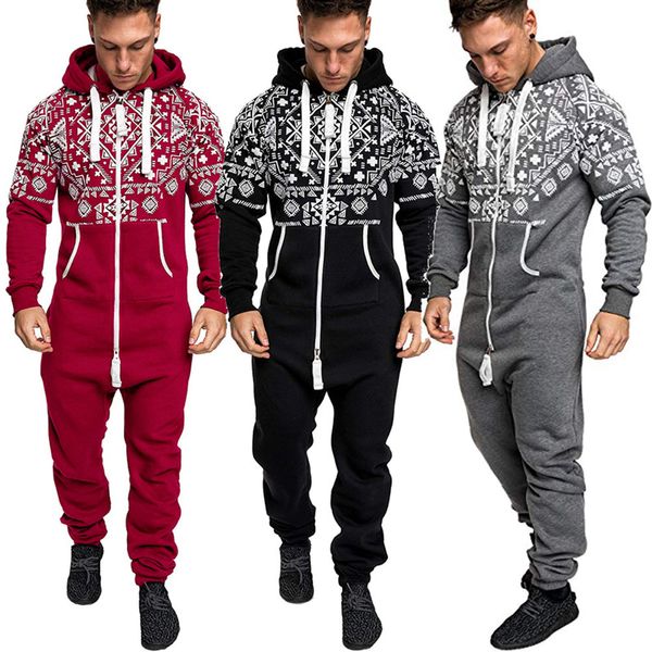 2020 Moda Masculina Jumpsuit Combinaison pijama Outono Inverno Casual Hoodie Imprimir Natal Zipper Imprimir Jumpsuit Pijama Hombre Hot Sale
