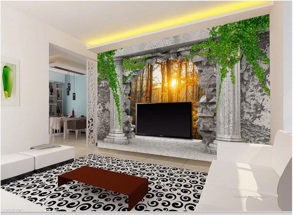 

wdbh 3d p wallpaper custom mural roman column wall hole woods sunlight tv background home decor 3d wall murals wallpaper for walls 3 d
