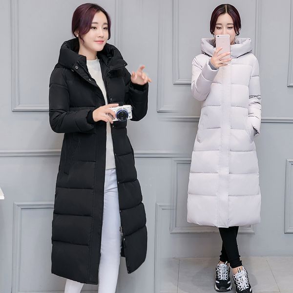 

cotton clothing female 2019 winter warm thicke cotton coat new korean long plus size 3xl down jacket slim hooded parkas, Black