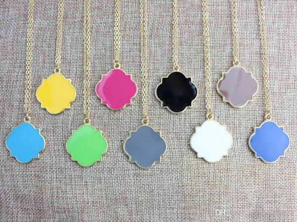 

2019 new personalized monogram blanks enamel disc quatrefoil clove long chain pendant necklace for women fashion jewelry, Silver