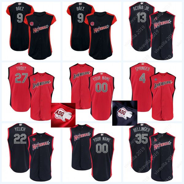 

Mens Womens Youth National League Javier Báez Cody Bellinger Mike Trout Christian Yelich Ronald Acuna Jr 2019 All-Star Jerseys Red/Navy