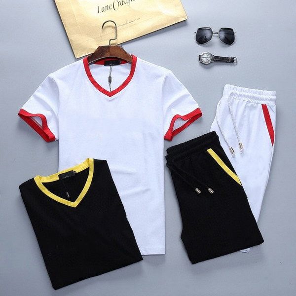

mens designer summer casual short tracksuits brand ffff letters print contract color t-shirt with summer beach shorts holiday style#3, Gray