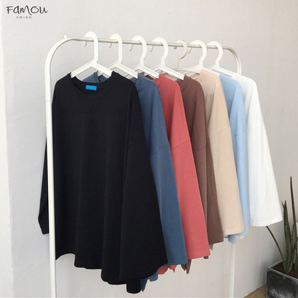

7 Kleur Effen Kwaliteit Harajuku T-Shirt Vrouwen Flare Mouw Basic Koreaanse Top Femme Lange Mouwen Wit T-Shirt Feminina