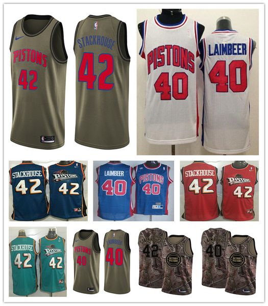 

мужские молодежные женщины детройт поршни 40 билл laimbeer 42 джерри stackhouse синий баскетбол нба swingman пользовательского джерси, Blue;gray