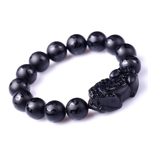 

dropshipping black natural obsidian stone bracelets six words buddha beads pixiu bracelet for men women bracelet jewelry, Golden;silver