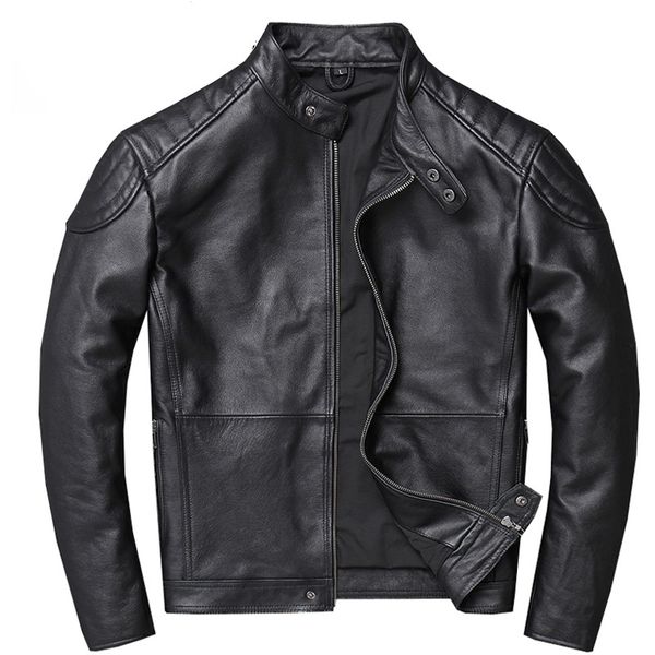 

zvaqs 100% men's genuine leather jackets real cowhide leather jacket for men slim motor biker jacket casacos masculino19037-5, Black