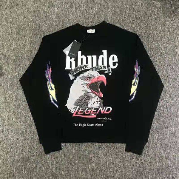 

the new eagles printed long sleeve t shirt хип-хоп мужчины женщины высокое качество rhude белый черный цвет уличная футболка топ, White;black
