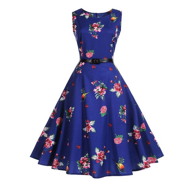 

2018 dress female new fashion women vintage printing bodycon sleeveless halter evening party prom swing dress vestidos, Black;gray