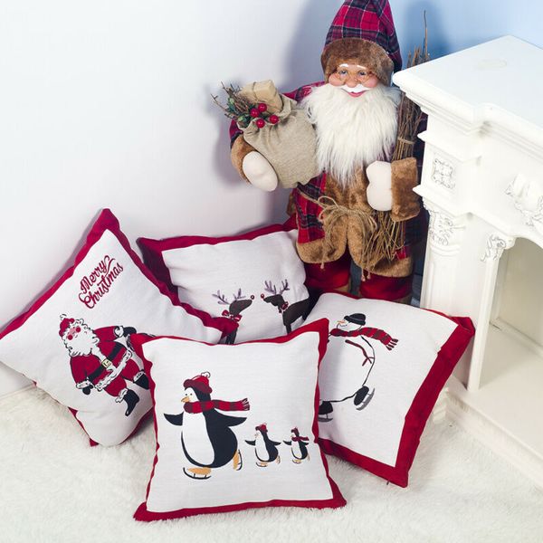 

merry christmas decorative pillow cases line christmas throw pillow case cover santa claus elk pillowcase kussensloop