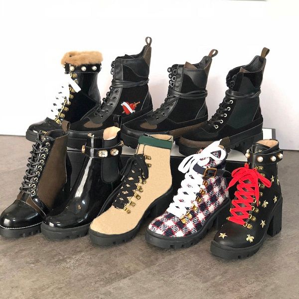 

luxury genuine leather women ankle booties embroidered laureate platform martin boots designer chunky heel star trail ankle boot winter boot, Black