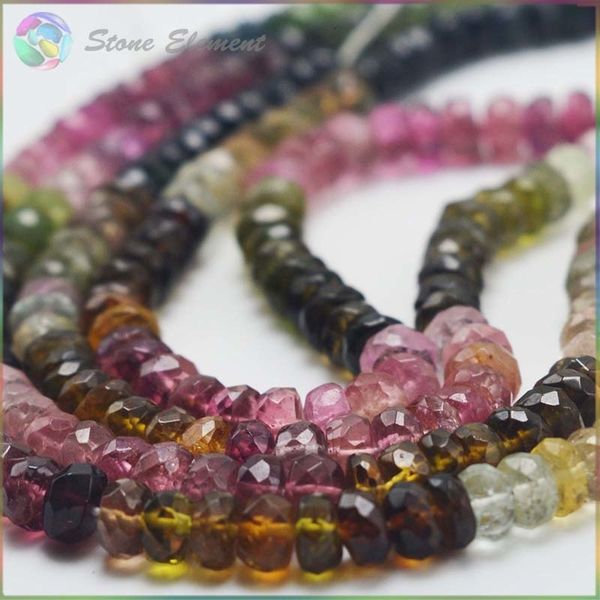 

bright quality natural multiple color tourmaline faceted roudell beads 4x2.5mm - 15" cj191210, Golden;silver