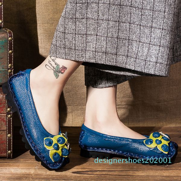 

designer shoes women flats flowers handmade women shoes ladies ballet flats loafers genuine leather moccasins d01, Black