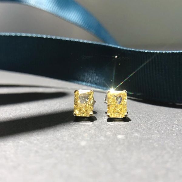 

s925 silver radiant cut super sparkly earrings ear studs for women wedding fine gorgeous jewelry wholesale, Golden;silver