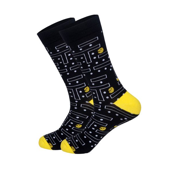 

lionzone brand designer happy socks gifts for men fruits smiling face crazy animals patterns coloured crew socks, Black