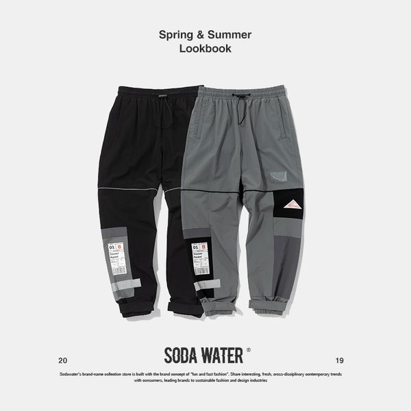 

soda water ankle drawstring sweatpants patchwork track pants 2019 new collection streetwear hip hop casual harem pants 81163w, Black