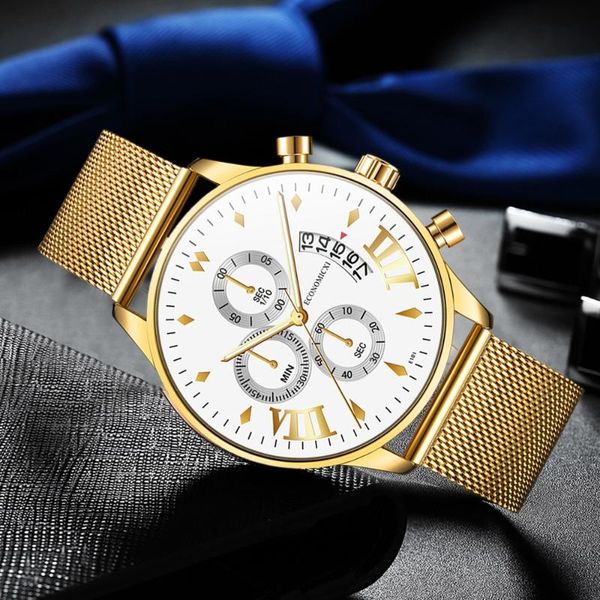 

men's fashion business watch simple stainless steel mesh belt wild men's quartz 2020 men watches business dial analog quartz&50, Slivery;brown
