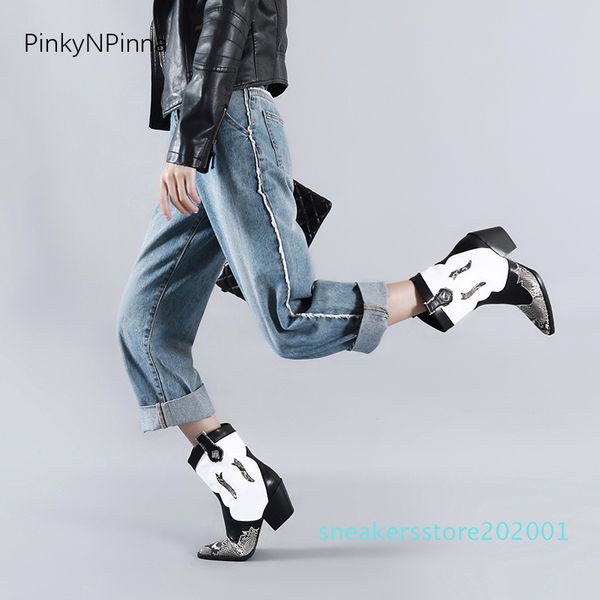 

super code woman boots cowboy boots black and white snake high with short