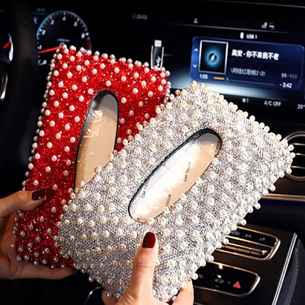 

car paper towel box creative seat pearl set diamond paper towel box car interior decoration fine small and beautiful