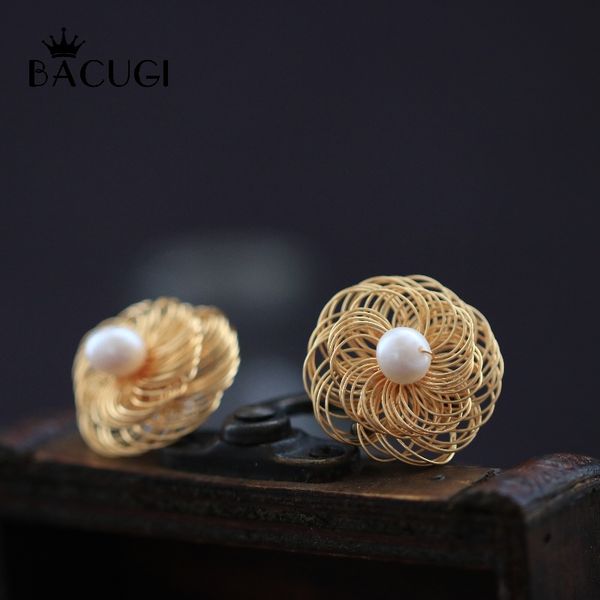

handmade stud earrings for women party wedding gift fresh water pearl earrings luxury jewelry oorbellen, Golden;silver
