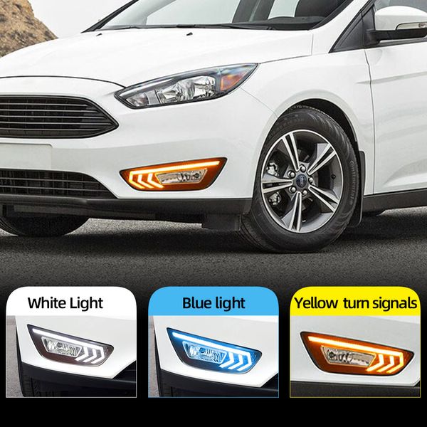 2PCS Für Ford Focus 3 mk3 2015 2016 2017 2018 LED DRL tagfahrlicht tageslicht mit Gelb signal nebel lampe
