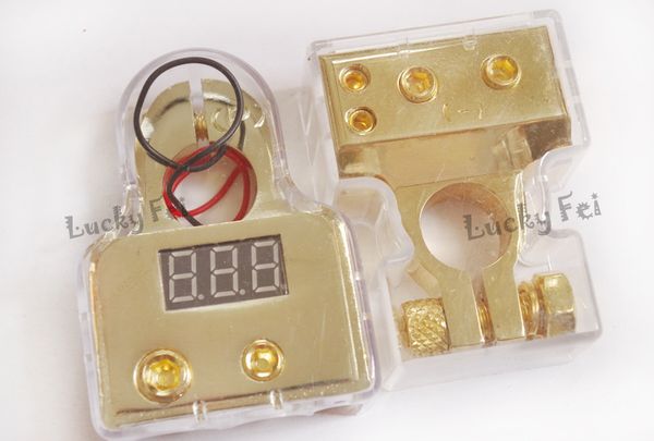 

2 unids 0 / 4 / 8 awg пара золотых цифровых клеммных зажимов для батарей со встроенным светодиодным цифровым дисплеем