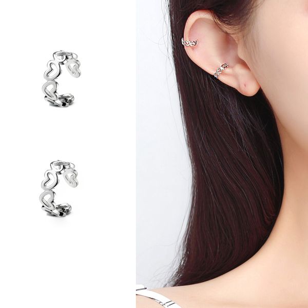 

cute simple style silver color hollow heart earring 925 grace no ear hole ear clip on earring for girl women students children, Golden;silver