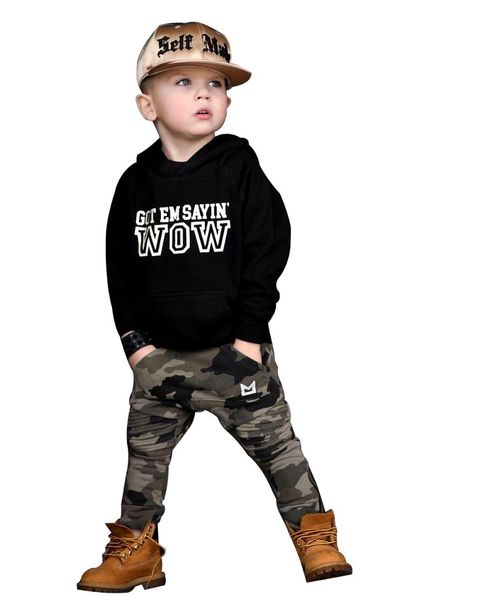 

newborn baby boys autumn fall clothing set hooded long sleeve sweatshirt camouflage pants 2pcs outfits set clothes 18m-6y, White