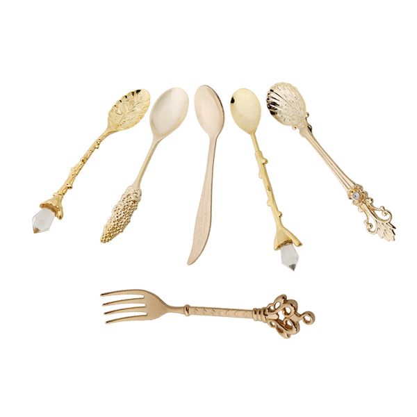 

6pcs/set vintage royal style kitchen dining bar bronze carved small coffee cutlery dessert for snacks