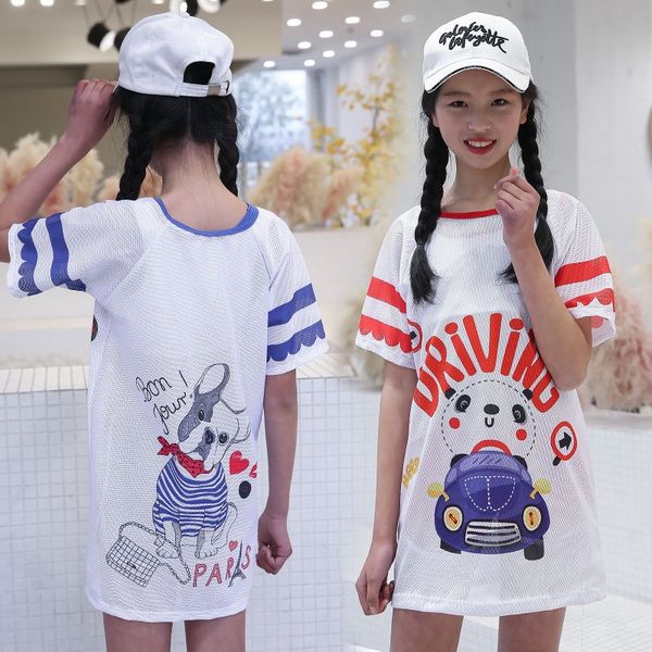 

children's three-piece big and medium-sized girl swimsuit princess split big t-shirt skirt baby girl spring swimsuit, White;black