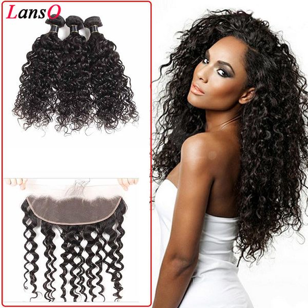 

бразильский малазийский индийский волос девственницы воды deep body wave kinky завитые связки с фронтального remy волос соткать связки с кру, Black;brown