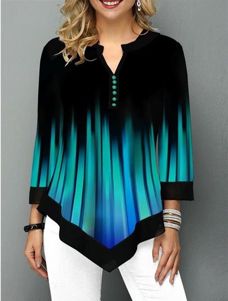 

shirt blouse 2020 spring autumn new stripe women irregular shirt long sleeve casual print 3d shirts big size female clothes, White