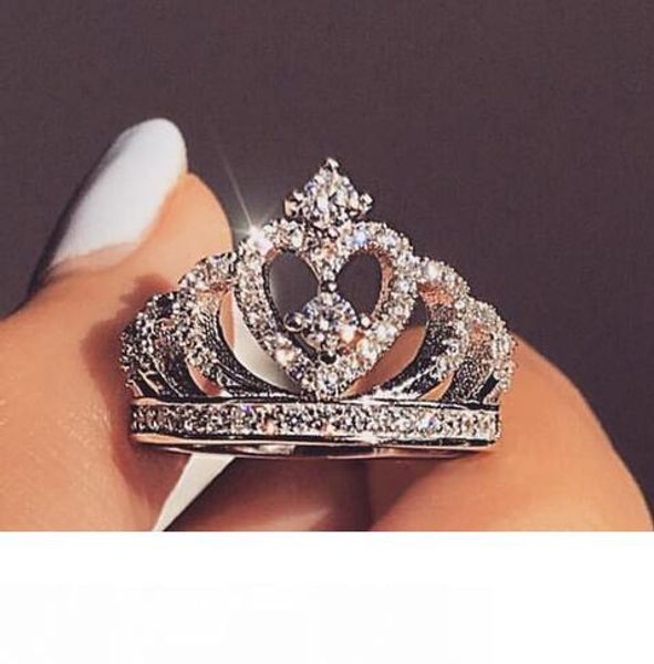 

fashion silver rings crystal heart luxury rings women's crown zircon ring jewelry women's engagement party wh