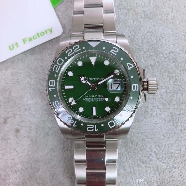 

gmt ii cal.2813 automatic movement watch stainless steel luminous dial & green ceramic bezel 316l bracelet 126710blnr brand new, Slivery;brown