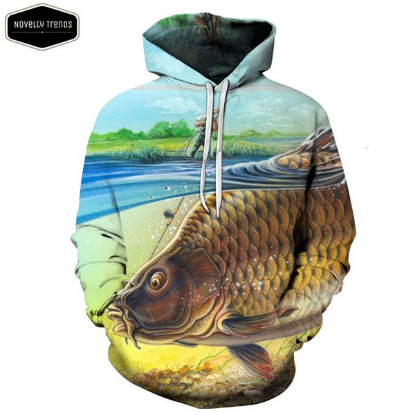 

even hoodie go fishing fish lion printing bring hat lovers sweater, Black