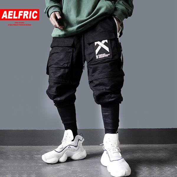 

aelfric detachable multi pockets cargo pants mens 2019 harajuku hip hop streetwear joggers man elastic waist sweatpants techwear cj191201, Black