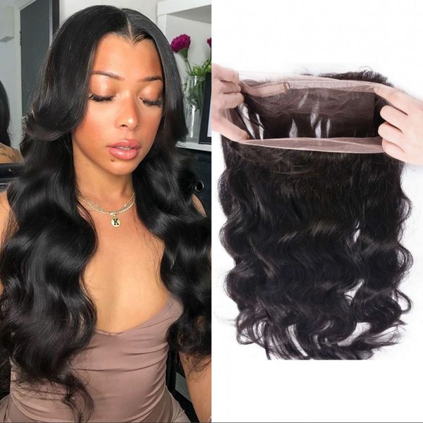 

mongolian body wave 360 lace frontal closure natural color human hair 360 frontal closure with baby hair, Black;brown