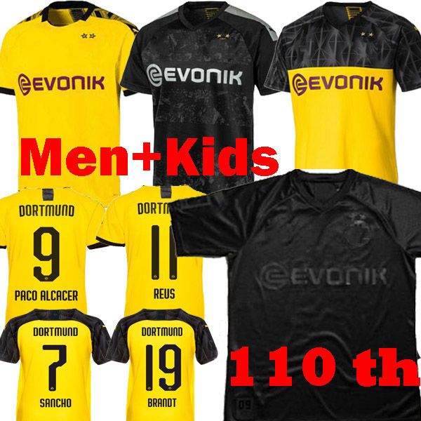 

thailand bvb borussia dortmund soccer jersey 18 19 20 gotze reus 110th anniversary jersey paco football jerseys men kids shirt, Black;yellow