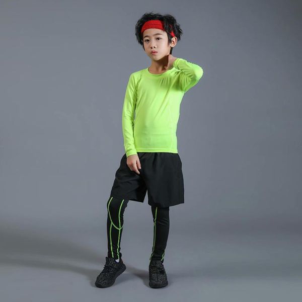 

2019 new sports suit children running sportswear running compression gym training training child fitness clothes, Black;blue