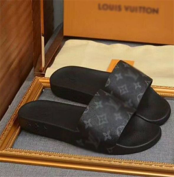

03p latest women men classic fashion leather flip flop slippers sandals men women shoes quality slippers sandals, Black