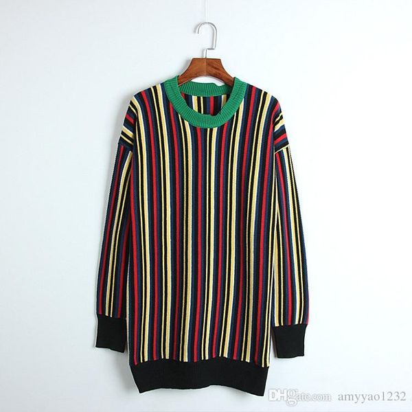 

718 2018 бренд тот же стиль свитер пуловер с длинным рукавом круглый вырез выпускного вечера свитер панелями мода полосатый роскошь dl, White;black