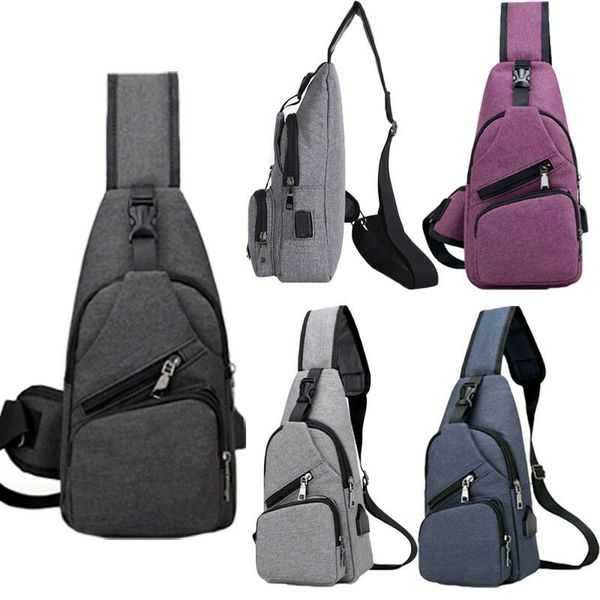 

men women outdoor travel bags shoulder bag canvas chest pack usb charging sport crossbody bag messenger pack /by