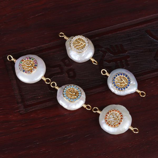 

мульти cz кристалл проложили крошечное золотое дерево жизни очарование пресноводной жемчужиной разъем шарика шарма для браслета серьги ювели