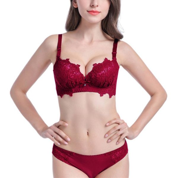 

women bra set embroidered push up lace bra underwear panty brief sets, Red;black