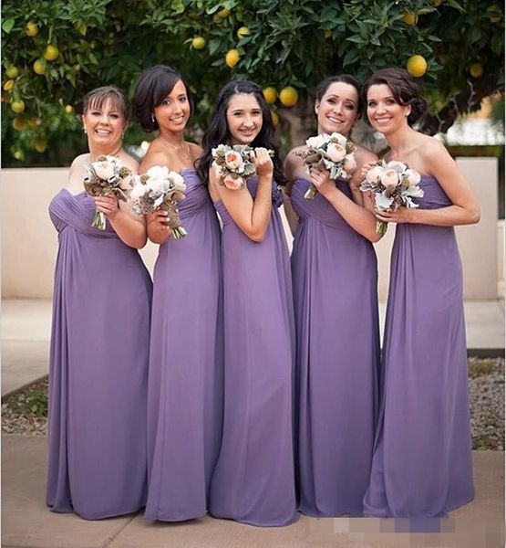 Günstiges lavendelfarbenes Brautjungfernkleid, gerüschte Falten, herzförmiger Ausschnitt, trägerlos, Chiffon, Strand, Hochzeit, Trauzeugin, Party, formelle Kleidung