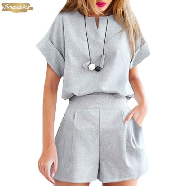 

summer womens v neck short sleeve suits piece pants with loose shorts two outfits sets fr024 drop shipping, White