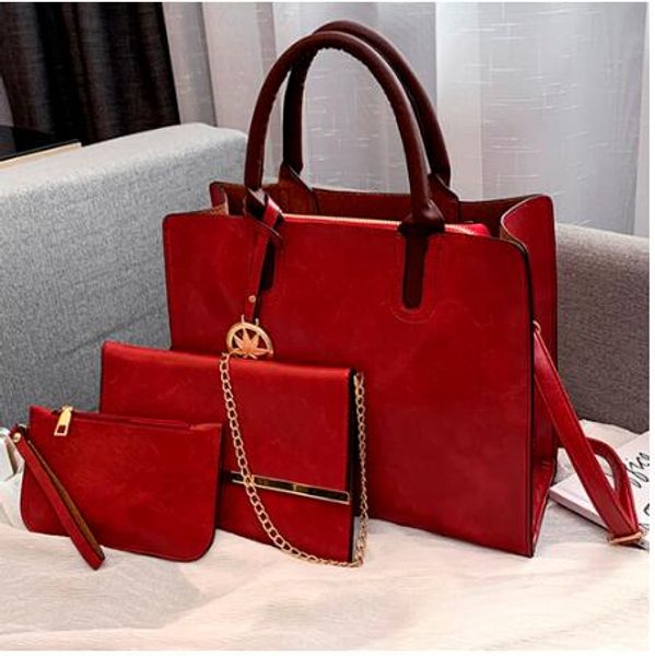 

new 3pcs women's bag set fashion pu leather ladies handbag solid color messenger bag shoulder bag wallet bags for women 2019 shoulder b, Blue;pink
