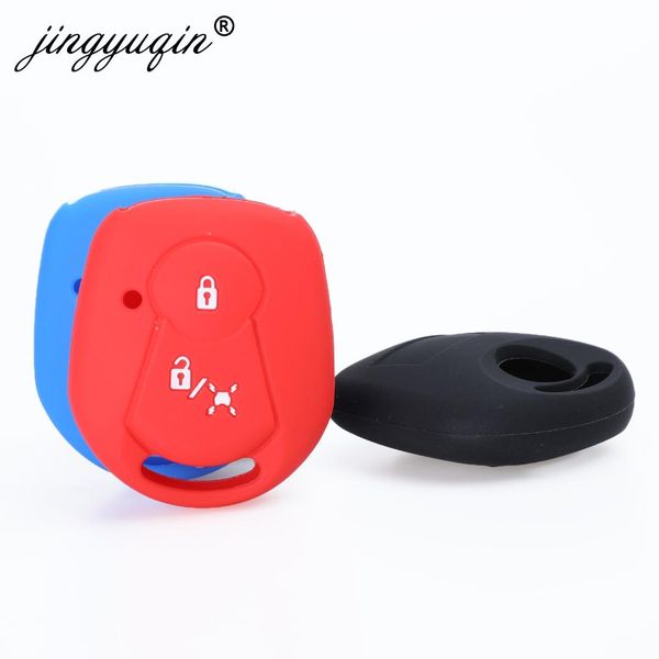 

jingyuqin 30pcs/lot silicone car key cover fob for ssangyong actyon kyron rexton 2 button remote key case car styling