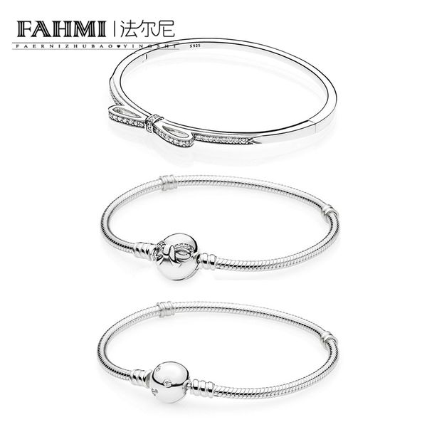 

fahmi 100% 925 sterling silver shiny delicate bow, transparent cz moments bracelet bracelet diy beaded pendant gift 590536cz 590731cz, Black