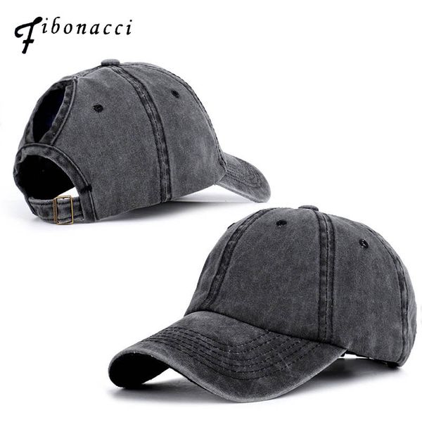 

fibonacci 2019 new ponytail baseball cap washed cotton denim solid color casual snapback hats for women drake caps, Blue;gray