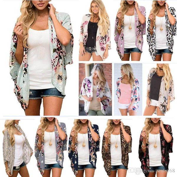 

women floral cardigan coat printed blouse cover for summer chiffon beach cape bikini cover sunscreen shirt kimono shawl beachwear hh9-2430, Blue;gray